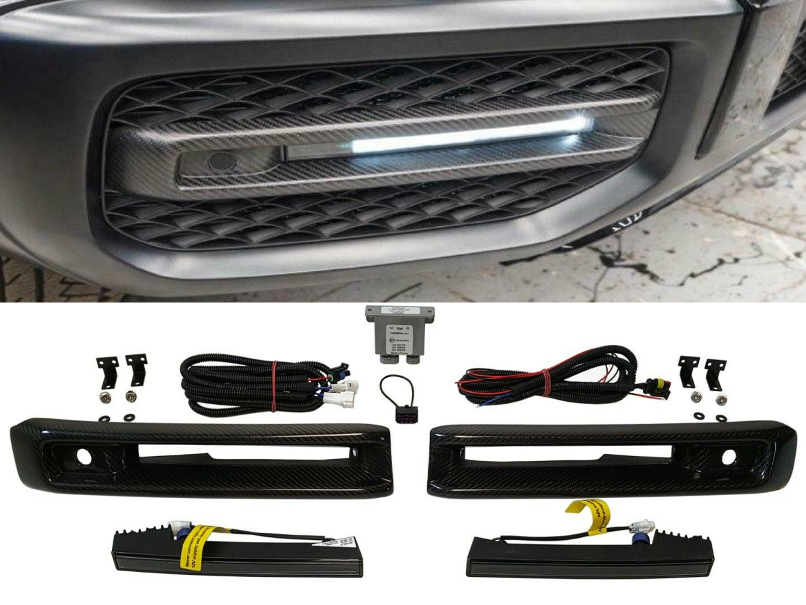 AMG Carbon Fiber LED Front Bumper Attachments for Mercedes-Benz G-Class W463A